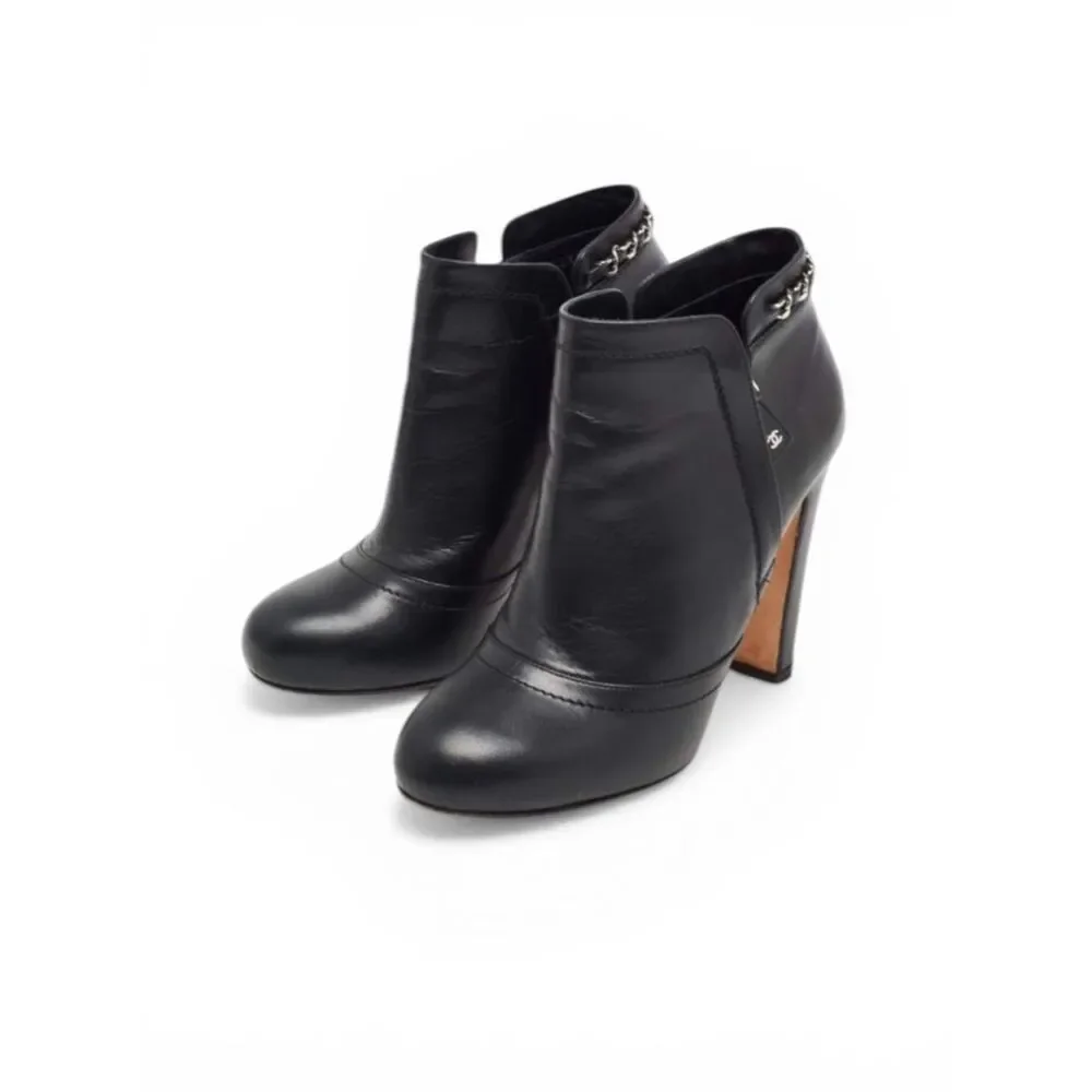 Chanel Black Leather Chain Details Ankle Booties US 8